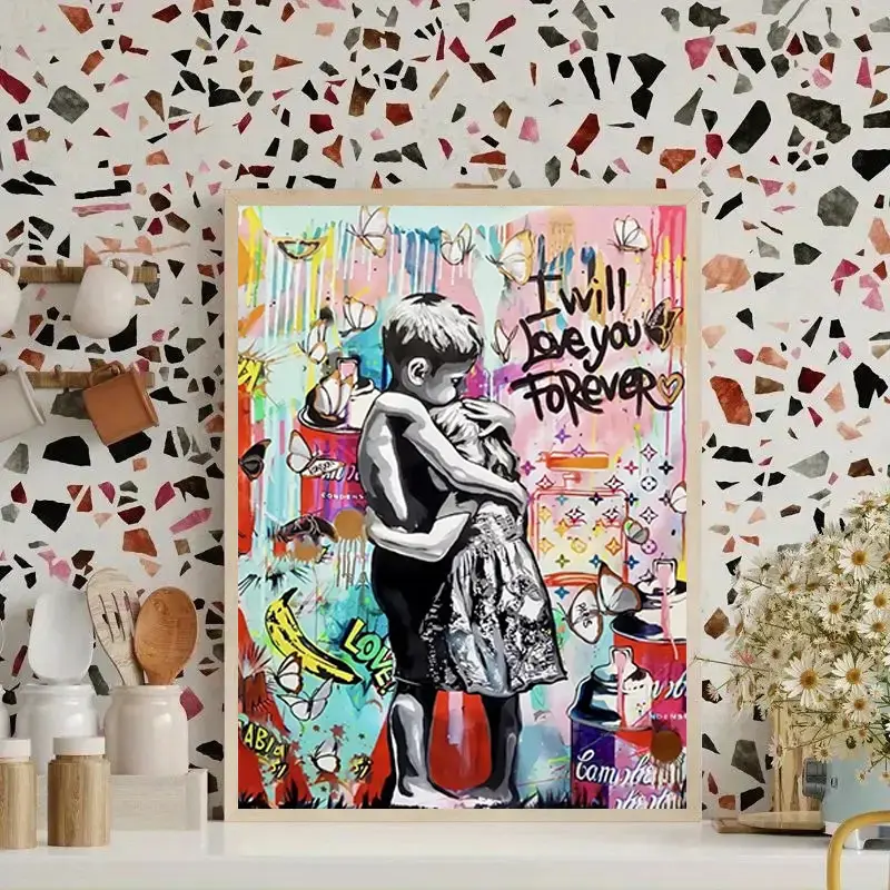 1pc Frameless Modern Street Pop Aesthetic Wall Art Banksy Graffiti HD Canvas Oil Painting Poster Print Home Bedroom Living Room Decoration