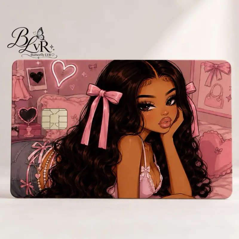 Pink Coquette Credit Card Stickers - 3.37x2.125 in Premium Waterproof, Scratch-Resistant Adhesive Vinyl Card Sticker Covers for DIY Scrapbooking & Stamping, Card Sticker Cover