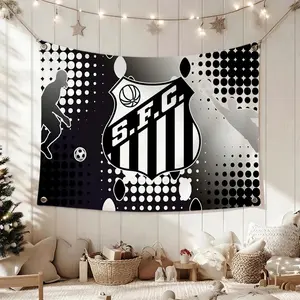Brazilian Football Club Santos FC Flags Cheerleading Hand Pulled Flag Multi Size Atmosphere Banner, Portable Outdoor Event Flag & Wall Decor for Sports, Parties, Home and Room Decoration