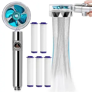 1pc Turbocharged Filter Shower Head, With 5 Replacement Filters, Handheld Shower Head with Adjustable Water Pressure, Water Saving Shower Head, Bathroom Shower Equipment, Bathroom Accessories (Hose Not Included)