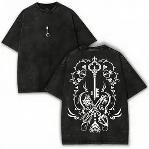 valentine shirts Keyblade Crest x Kingdom Hearts Vintage Oversized Tee – Washed Heavy Cotton Emblem Graphic | Collector Otaku Drop