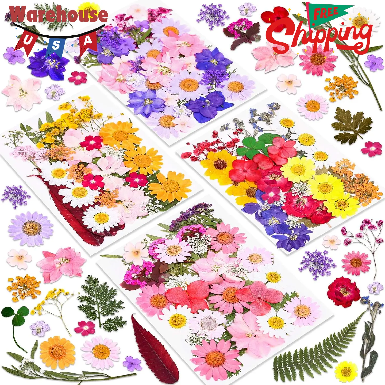 140 Pcs Dried Pressed Flowers for Resin, Real Pressed Flowers