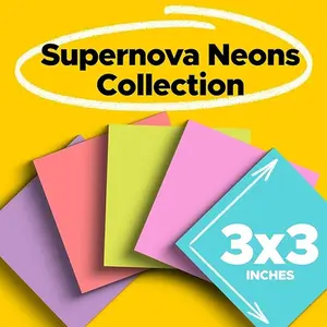Post-it Super Sticky Notes, 3x3 in, 24 Pads, 2x the Sticking Power, Supernova Neons, Bright Colors, Recyclable