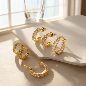14K Gold Plated Huggie Hoop Earrings! Women's Small Non-Tarnish Stud Jewelry