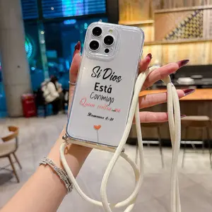 Convenient Lanyard Phone Case with Adjustable Strap and Crossbody Shoulder Strap, Transparent Floral Design, Tpu Anti-Drop Protection