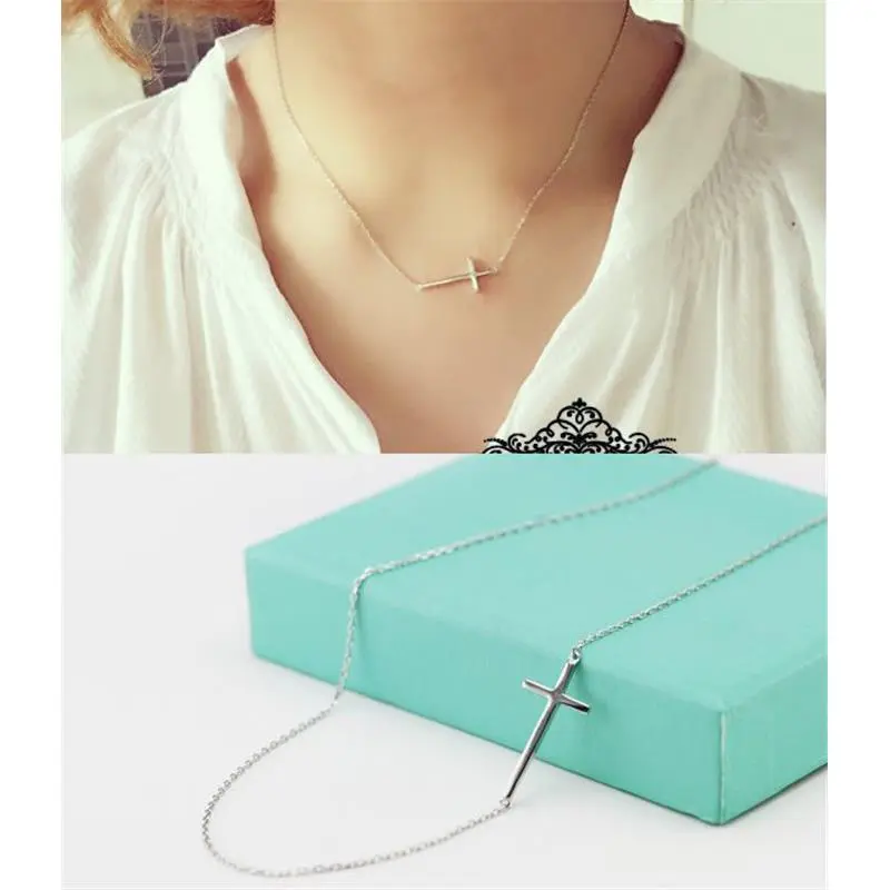 925 sterling silver sideways cross pendant necklace with 18" chain  Gift Box A1