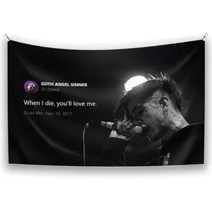 Lil Peep Rapper Tweet Tapestry 60x40 Inches UV Resistant Flag Banner When I Die You'll Love Me Wall Hanging Decor for Bedroom College Dorm Frat Beach Living Room