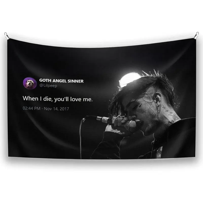 Lil Peep Rapper Tweet Tapestry - 60x40 in UV-Resistant Flag Banner, Light Cool Room Decor with "When I Die You'll Love Me" Design, Decor Inspo for Bedroom (Summerwins)