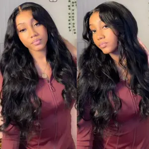 Sunber 13x4 HD transparent Lace Front wigs Human Hair Pre Bleached Tiny Knots Glueless Ready To Wear Body Wave With Drawstring Natural Black 180% Density Lace Closure Wigs Frontal Wig TikTokShopSpringGlowUp Summervibes