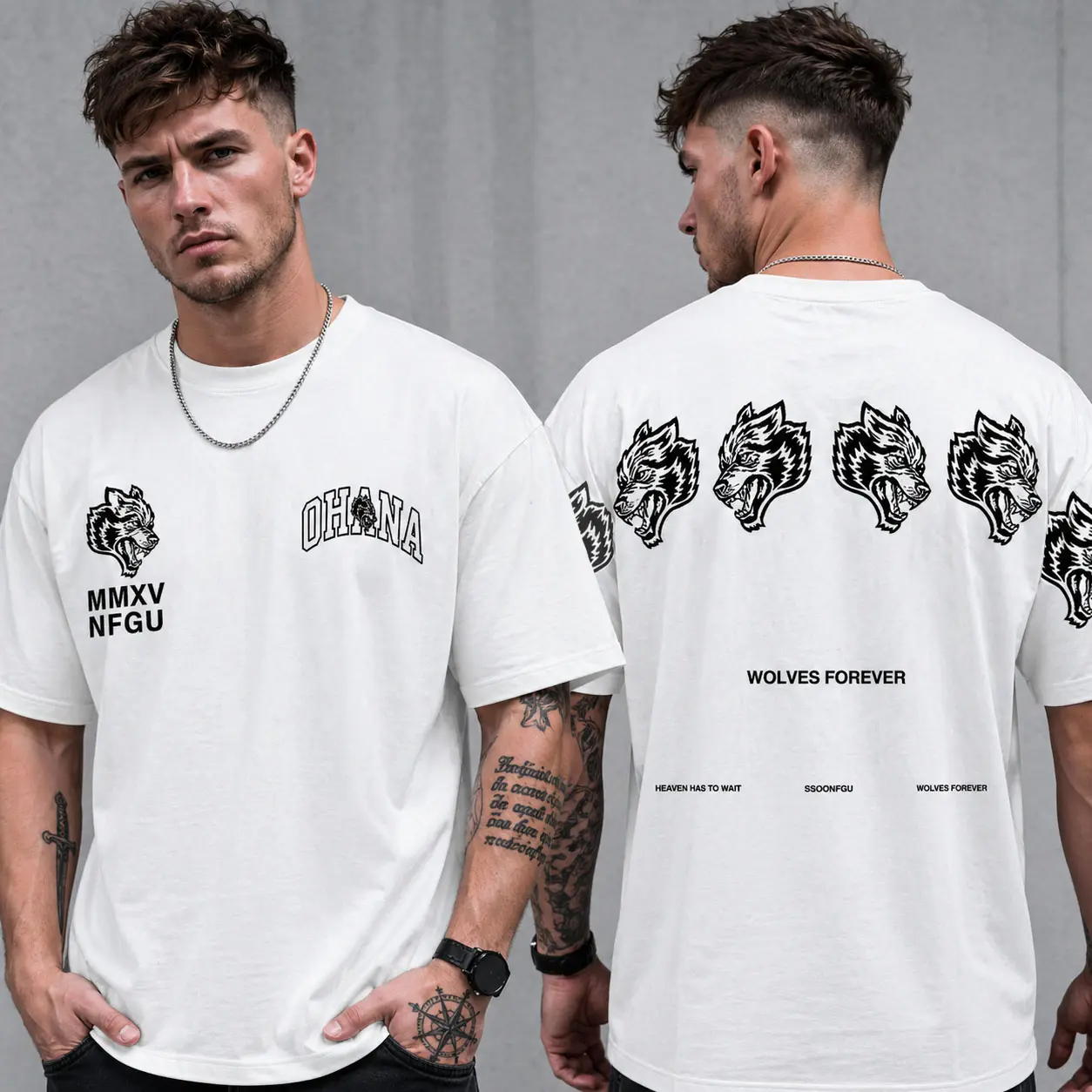 OHANA Darc Wolf Graphic Oversized Shirt - Unisex Streetwear Pump Cover for Gym & Fitness