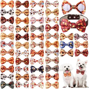 Reginary 50 Pieces Dog Bow Ties Pet Collar Bow Puppy Collar Attachment with Rubber Bands for Small Medium Cat Pet Grooming Charms Accessories Wedding Birthday Occasion(Autumn Style)