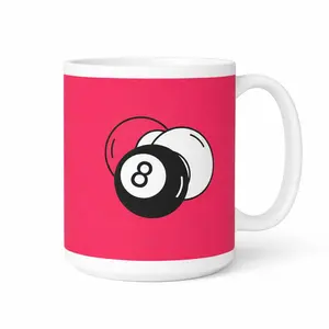 Billiard balls on a pink mug