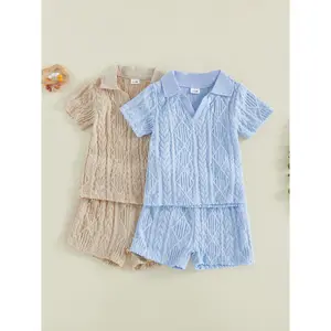 Toddler Baby Boy Shorts Set Breathable Short Sleeve Lapel V Neck Tops and Shorts 2 Piece Summer Outfit
