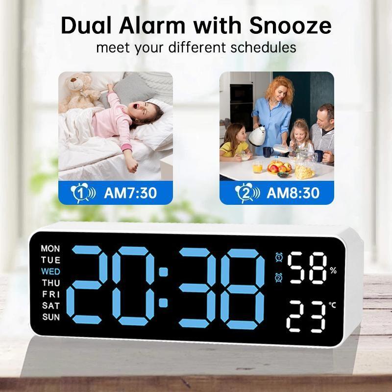 LED Digital Alarm Clock with Dual Alarm, Digital WallClock for Home Bedroom & Office, 10"Large Display12/24H Desk Clock with Temperature/Humidity/Week/Adjustable Dimmer, Minimalist Clock Lights Set, NewYear's Day Decorations, Valentine's Day Gifts
