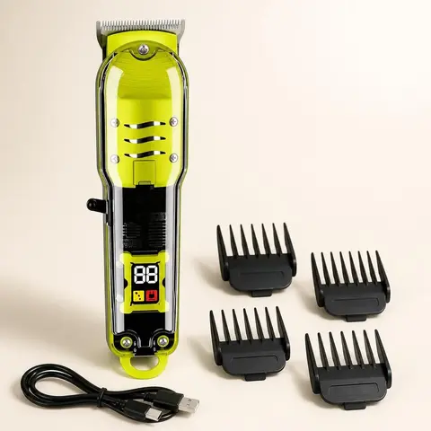Men's Wireless Rechargeable Hair Clippers - USB-C Cordless Barber Equipment for Daily Home/Salon Trimming, Silent Motor, High Speed, Transparent Sturdy ABS Transparent Base, Smooth Handle, Portable & Durable, Precision Cut, Easy Cleaning