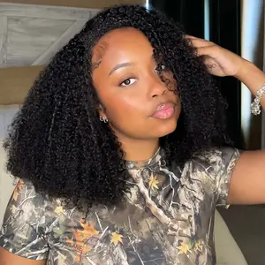 Reshine Hair 3 In 1 Half Wig Afro Curly Glueless Wigs Human Hair Comfortable Fit No Glue Needed Wear & Go Seamless Clip In Wigs