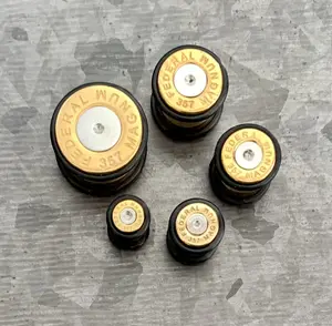 PAIR of Unique Gold Ion Plated 357 Magnum Bullet Plugs/Tunnels with O-Rings - Gauges 2g (6mm) thru 5/8" (16mm)