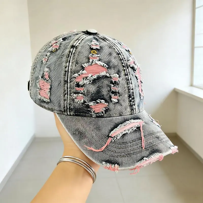 Men’s Retro Washed Ripped Denim Baseball Cap - Vintage Fashion Hat, Outdoor Sun Protection Essential, Hats for Daily Commute & Hiking Trips,summerwins