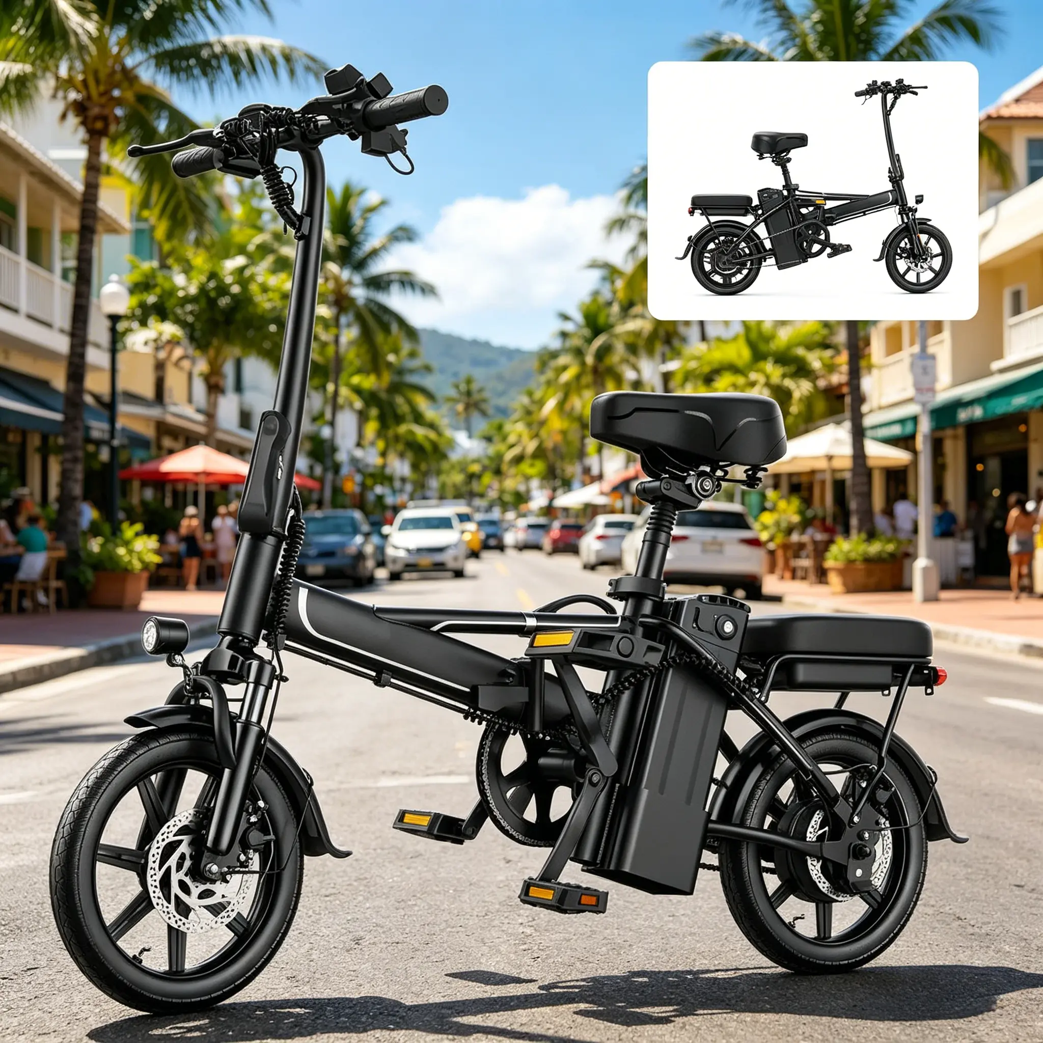 US 14" Foldable Electric Bike for Adults | 750W Peak Motor, 22 MPH Speed | 48V 10.4Ah/15.6Ah Battery, Electric Scooter| with Dual-Seat and Multi-Shock Absorption & Smart APP | With Phone Holder | UL2849 Certified Motor | Nice for Gift & Daily Commutes