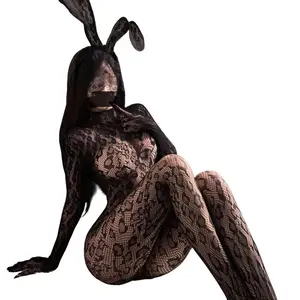 Easie House Wild Leopard Print High Neck Backless Bodysuit, Elegant Hollow Out Fishnet Elastane Elastic Material Lingerie, Intimate Gifts for Women, Seductive Intimate Wear