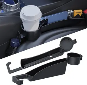 FASTAGEI 2 Pack Universal Dual Car Seat Gap Filler with Cup Holder, Car Gap Plug Seat Fillers with Cup Holders Odorless Black-Carbon Fiber Texture for Cars SUV Trucks, Console Side Gap Organizer Storage