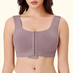 Rayon Post-Mastectomy Bras for Women with Wide Shoulder Straps, Front Closure, Wireless Support, Knit Fabric, Solid Color, Enhanced Side Coverage - Hand Wash