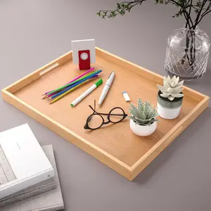 Bamboo Breakfast Tray with Handle, Wooden Storage Tray for Dining, Work, Bedroom, Kitchen, Living Room, Bathroom, Hospital, Outdoor Use