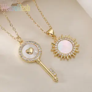 New Light Luxury Premium 18K Gold‑Plated Copper Necklace, Viral Trending Geometric Key Pendant Collarbone Chain with Zircon & White Shell Inlay, Dainty Hypoallergenic Women’s Statement Jewelry, Versatile Accessory for Daily Wear, Dating, Party Styling & T