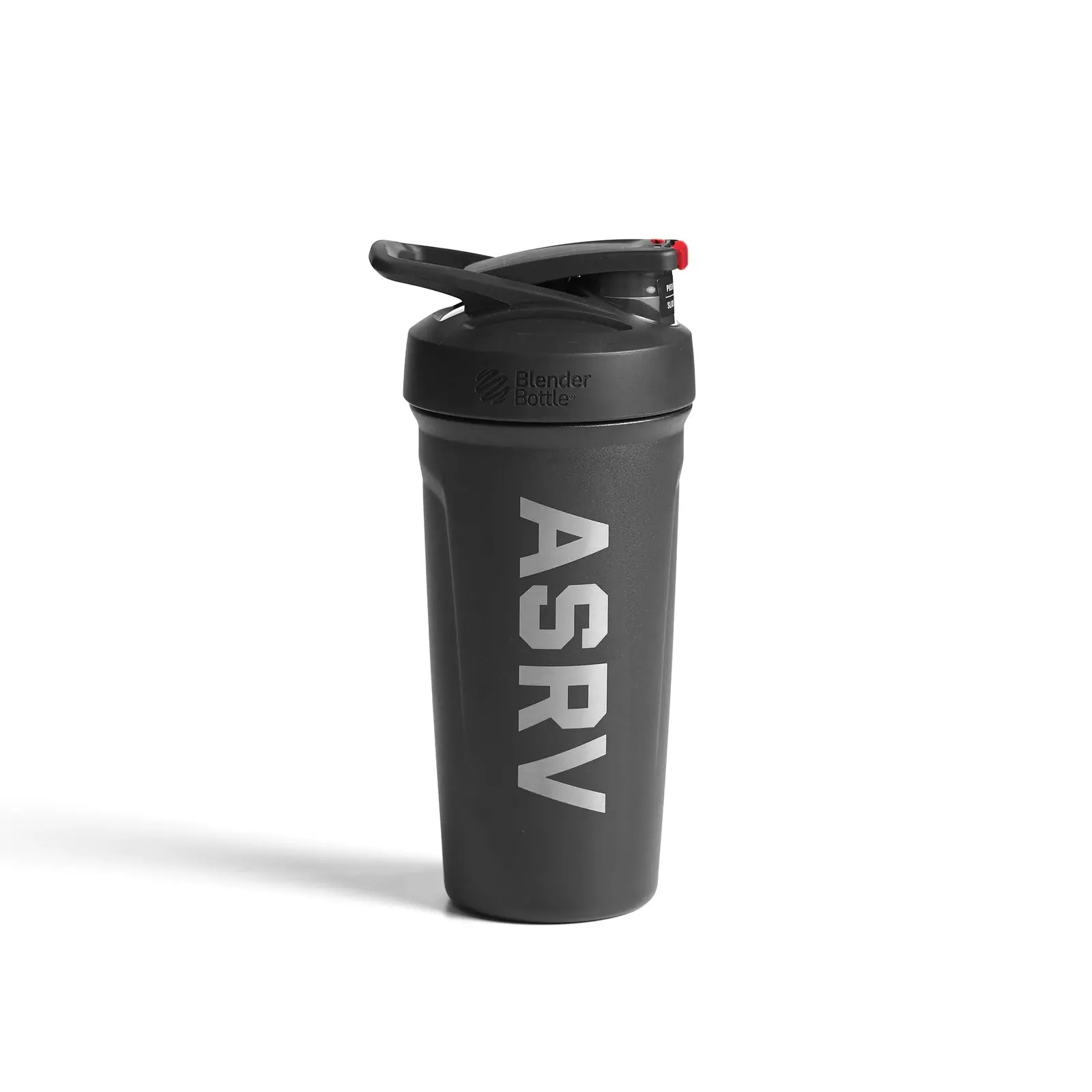 ASRV x Blender Bottle® Strada™ 24oz Insulated Stainless Steel Protein Shaker with Spill-Proof Lid, Black/Red Sports Water Bottle