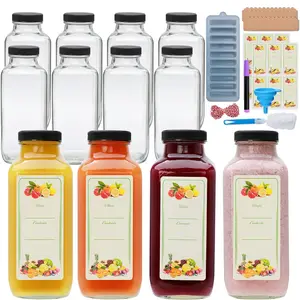 16oz Glass Juice Bottles with Lids,Clear Water Bottles,Glass Containers with lids,Reusable Drinking Jars with Silicone Funnel for Milk,Juicing,Kombucha,Juice