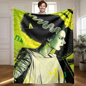 1 piece Futuristic cyberpunk-style mechanical warrior illustration themed flannel blanket - Modern-style flannel blanket, suitable for sofas and beds, all-season use, super soft and comfortable, digital printing, 100% polyester material, machine