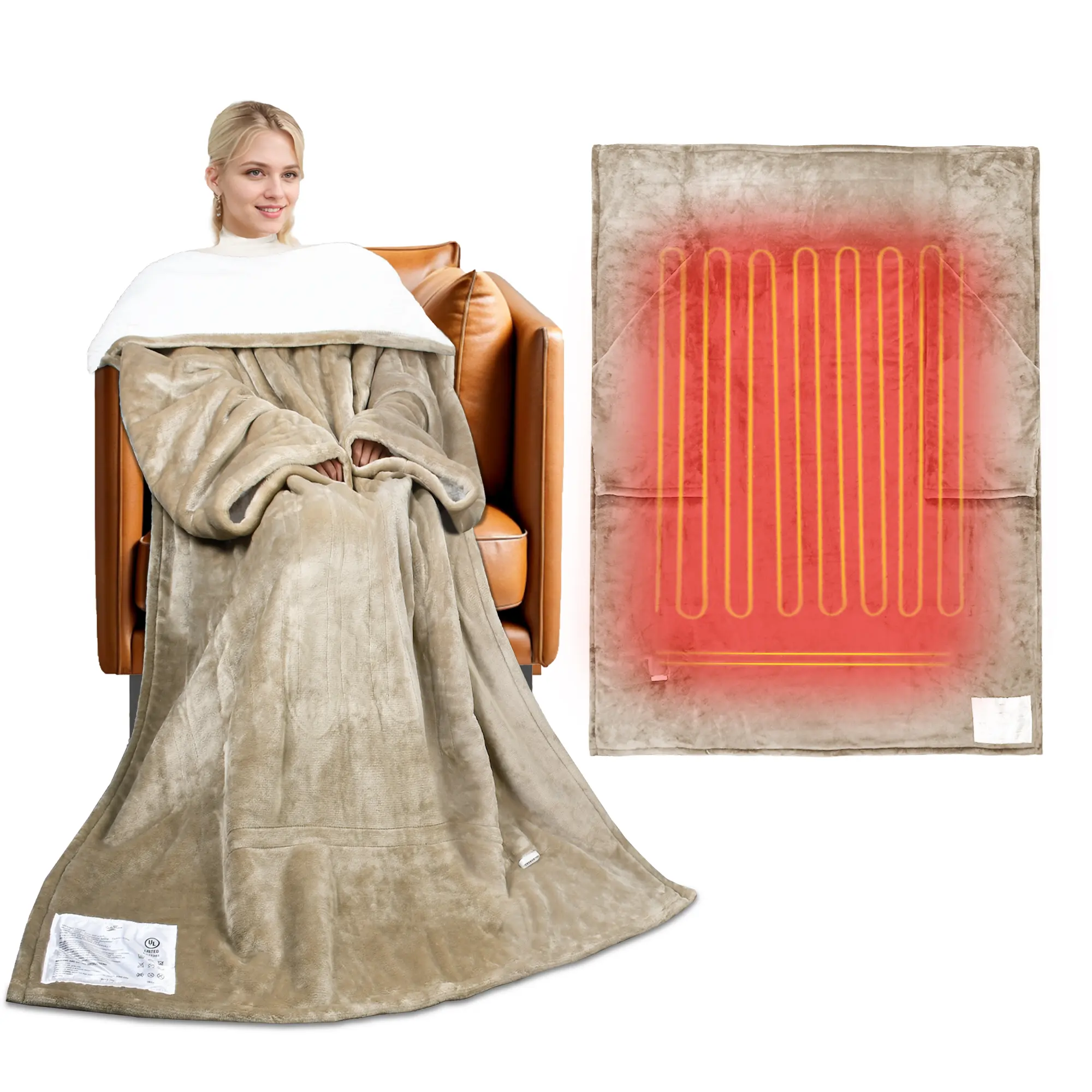 Catalonia Heated Blanket with Sleeves, Electric Snuggle Blanket for Women Men, Wearable Wired Heating Throw Blanket with 5 Heating Levels, Valentine's Day Gift for Her