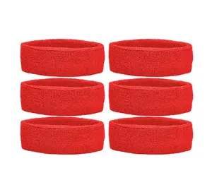 Sports Athletic Performance Team Pack of 6 Headbands - Red for Men and Women