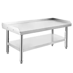 【GARVEE】Stainless Steel Grill Stand Table, 36x28x24 inch, Heavy-Duty with Adjustable Storage Undershelf, 200 lbs Top Shelf Capacity, 2" Edge Baffle, Easy to Clean, Suitable for Home, Restaurant, Commercial Kitchens with Wheels