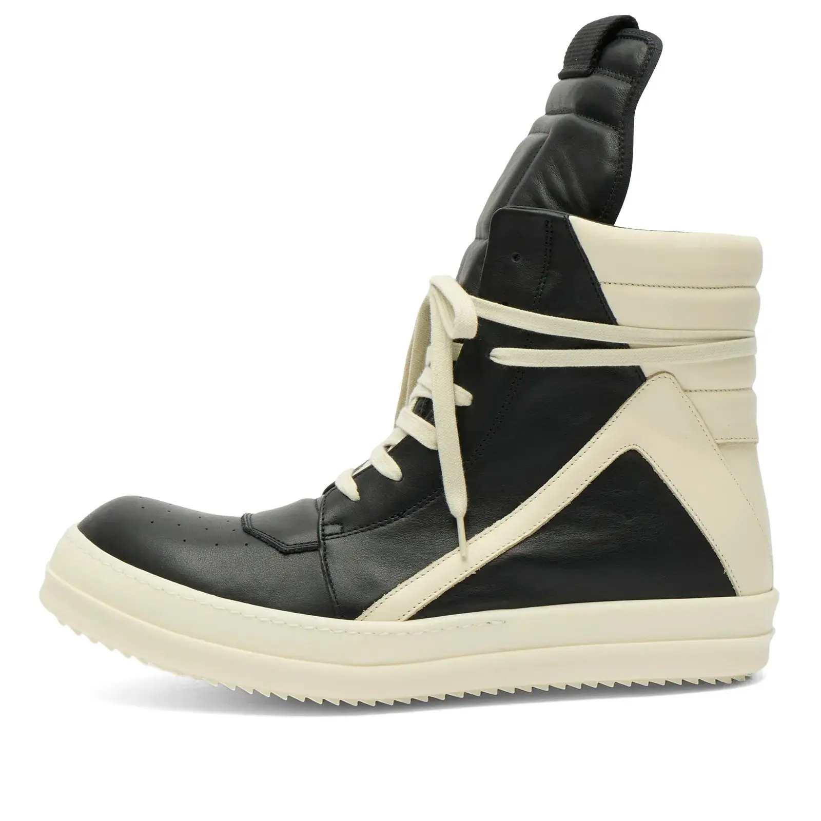 1207172 Rick Owens Leather Geobasket Sneaker Black Milk