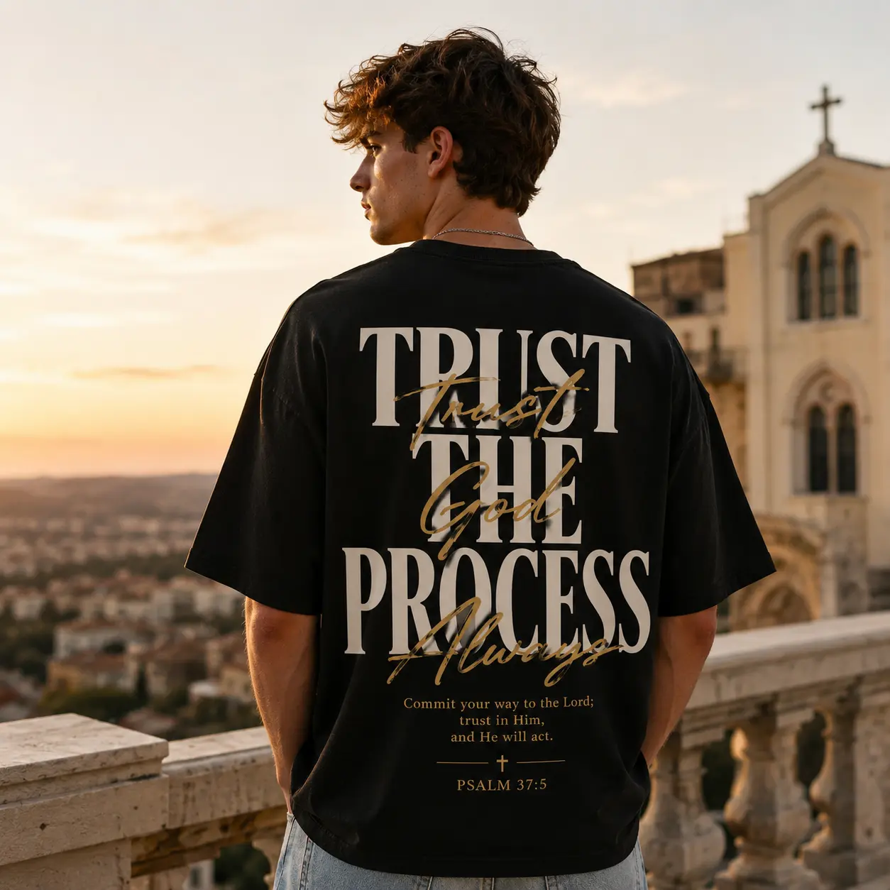 Trust God Process Always Christian T-Shirt, Psalm 37:5 Bible Verse Graphic Tee, Front and Back Print Faith Streetwear, Gift for Men Women, Religious Inspirational Shirt, Trending Christian Fashion 2026