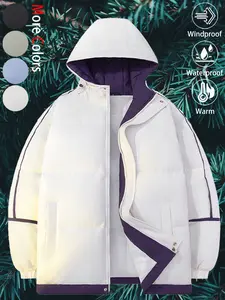 Men's Casual Fashion Waterproof Windproof Outerwear,  Thickened Warm Hooded Patchwork Top Cotton Jacket Ski Jacket Versatile, Durable and Crease-Resistant Outdoor Sports Hiking Windbreaker Jacket Suitable for Daily Commuting