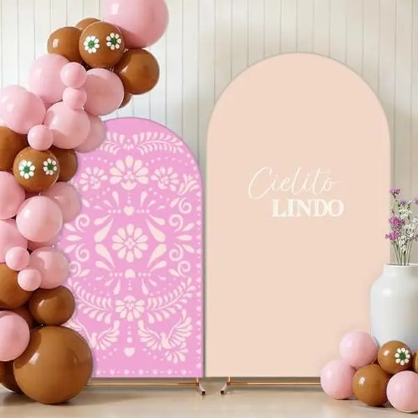 2 Pcs Cielito Lindo Arch Backdrop Cover Round Top Fiesta Backdrop Cover for Mexican Baby Shower Birthday Wedding Bridal Shower Party Decorations (Without Stand)