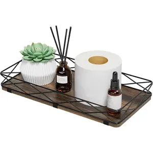 Toilet Paper Basket Holder, 13" Toilet  Tray,  and Metal Toilet Tray  Organizer Bathroom Tray, Kitchen Sink Organizer for Soap Dispenser (Brown+Black)