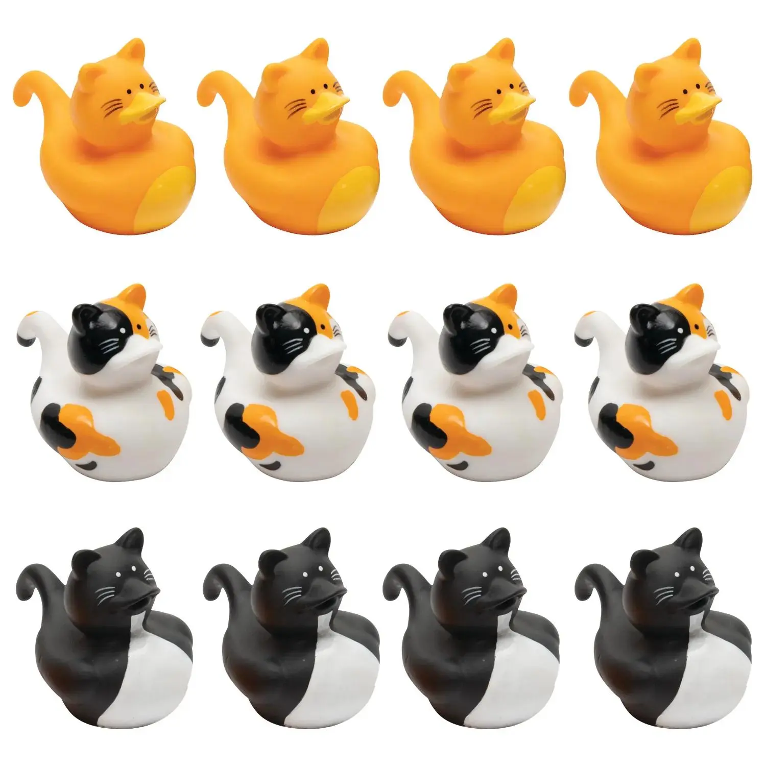 2" Black, White and Orange Cat Ears & Tail Rubber Ducks - 12 Pc.