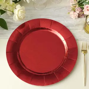 10-Pack Disposable Round Charger Plates 13" Red with Leathery Texture - 1100GSM Sturdy Cardboard Placemats