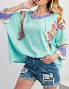 Pin Stripe Mix Print Loose Fit Knit Top