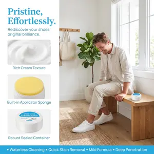 White Shoe Cleaner Cream No Wash Solid Sponge Multipurpose Stain Remover for Leather Silicone Car Interiors Mild Non Irritating Eco Friendly