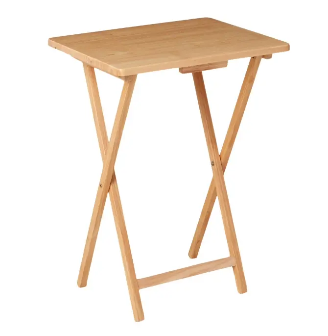 Folding TV Tray Table Rubberwood Natural 19"x14.5"x26" Indoor 1 Piece Portable & Durable Design
