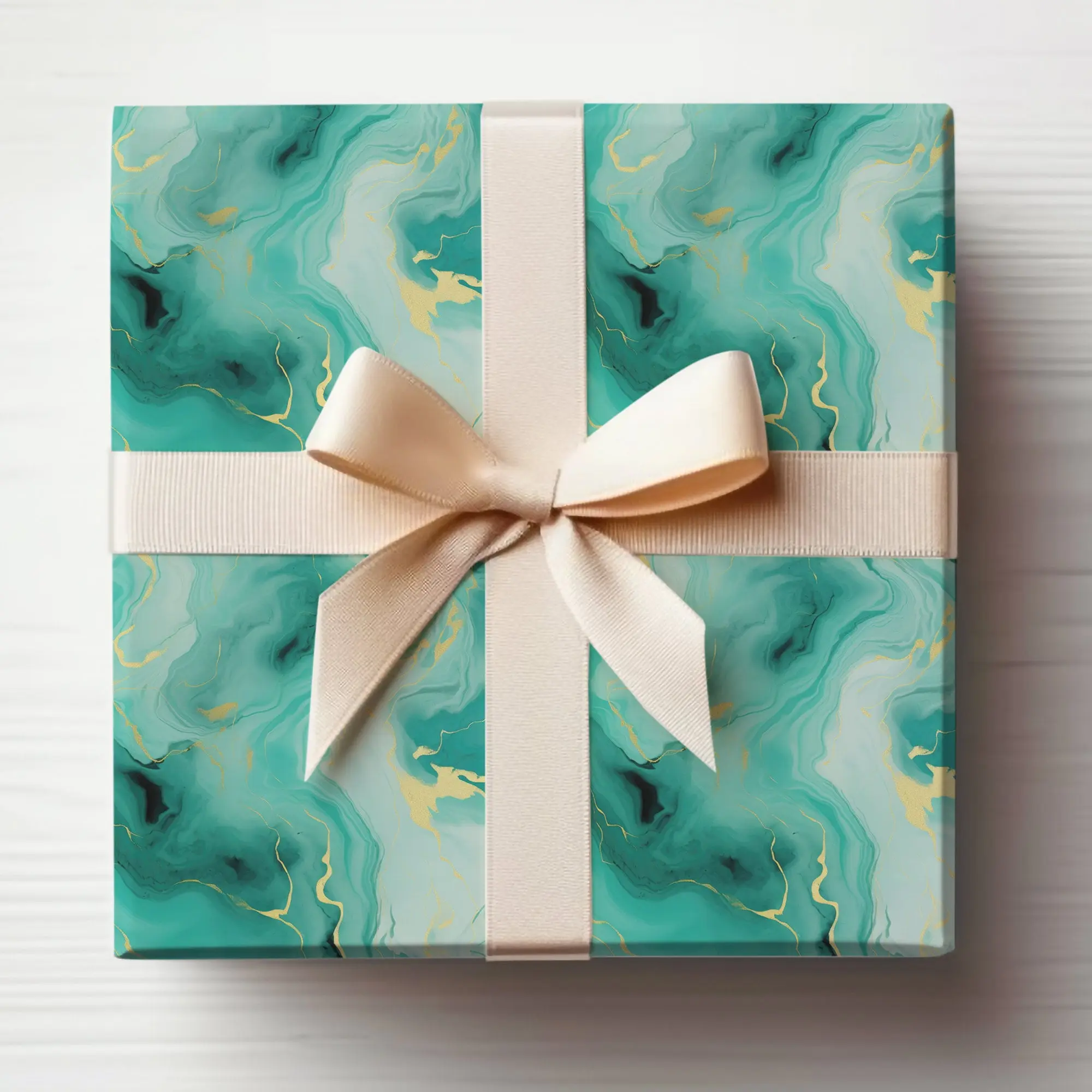 Marbled Wrapping Paper Teal Gift Wrap Roll, Modern Teal Wrapping Paper Roll, Modern Turquoise Gift Wrapping Roll, Marbled Wrapping Paper