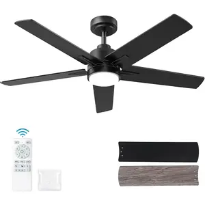 52 Inch Black Ceiling Fan with Light and Remote Control,Dimmable 3 Color Temperatures LED Ceiling Fan,6 Speeds Reversible DC ,5  Modern Ceiling Fans for Indoor or Covered Outdoor