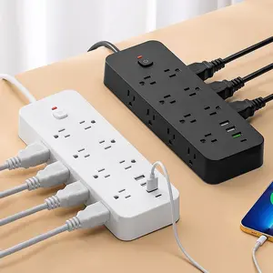 Surge Protector Multifunctional Power Strip, 1 Count USB Multi Plug Outlet Extender, 14 AC Outlets with 3 USB Ports(1 USB Type-C), 5/10ft Power Cord, AC Plug Extender for Home, Office, Dorm