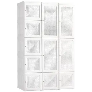 HOMCOM Portable Wardrobe Closet, Folding Clothes Storage Organizer with 8 Cube Compartments, 2 Hanging Rods, 11 Magnet Doors, White