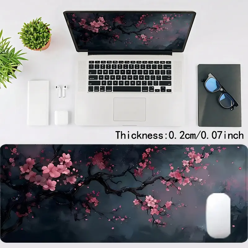 1pc Dark Pink Cherry Blossom Art Mouse Pad Computer Keyboard Mouse Pad Large Mouse Pad with Non - Slip Rubber Base Desktop Mat Office Desktop Accessories Perfect Gift for Home and Office Desk Accessory