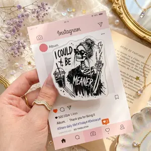 Funny Skeleton Phone Grip, Sarcastic Acrylic Grip with I Could Be Meaner Quote, Edgy Phone Holder Stand for Smartphones